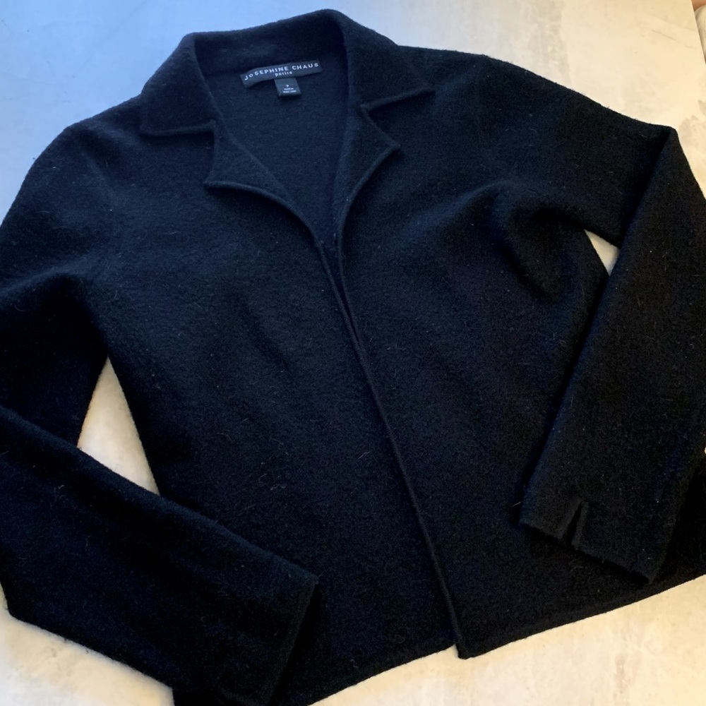 Josephine Chaus Petite 100% Wool Black Cardigan Sweater